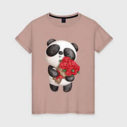 Женская футболка Панда с букетом цветов