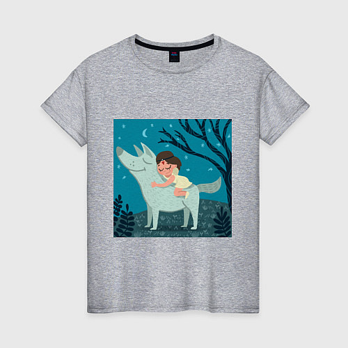 Женская футболка Принцесса Мононоке и волк милая / Меланж – фото 1