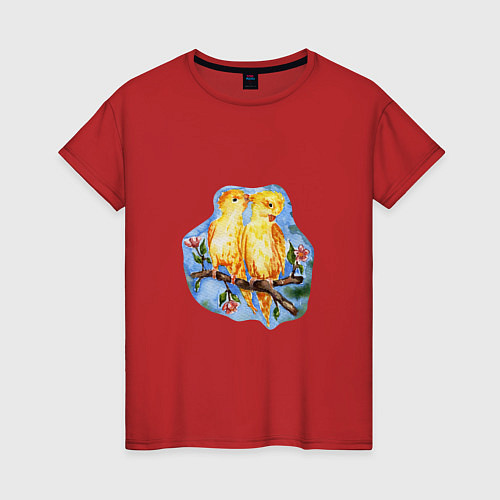 Женская футболка Попугаи пара любовь / Красный – фото 1