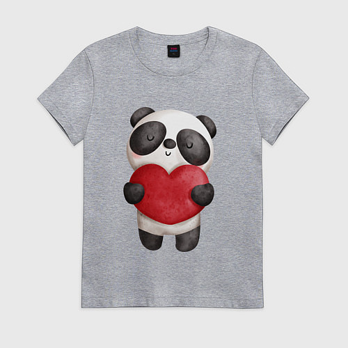 Женская футболка Панда держит сердечко / Меланж – фото 1