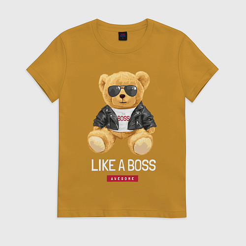 Женская футболка Like a boss мишка / Горчичный – фото 1