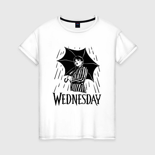 Женская футболка Уэнсдэй под дождем / Белый – фото 1