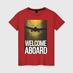 Футболка хлопковая женская Welcome aboard casual art, цвет: красный