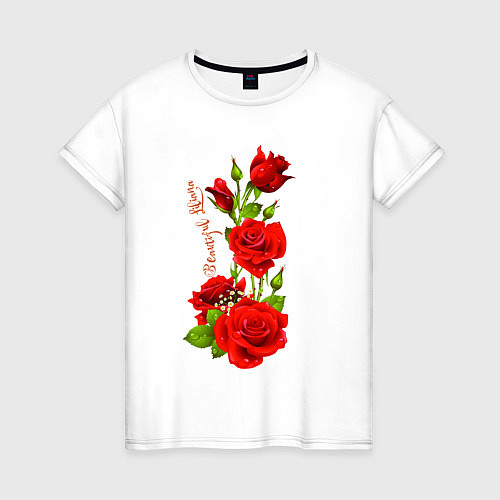 Женская футболка Прекрасная Лилиана - букет из роз / Белый – фото 1