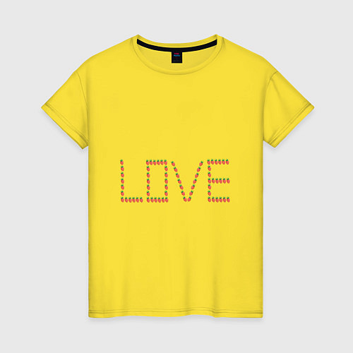 Женская футболка Слово любовь по-английски из клубники / Желтый – фото 1