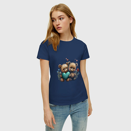 Женская футболка Плюшевые медведи с сердцем / Тёмно-синий – фото 3