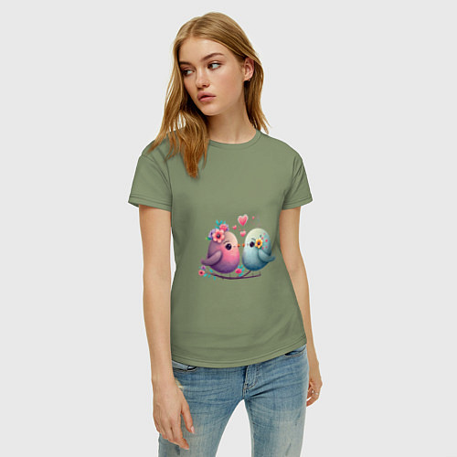 Женская футболка Влюбленные птички арт / Авокадо – фото 3
