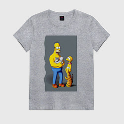 Футболка хлопковая женская Homer Simpson and cats - нейросеть арт, цвет: меланж