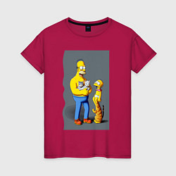 Футболка хлопковая женская Homer Simpson and cats - нейросеть арт, цвет: маджента