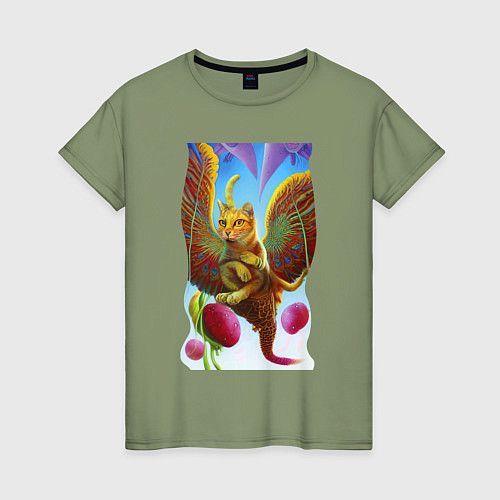 Женская футболка Взгляд летучего кота - neural network - surrealism / Авокадо – фото 1