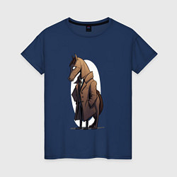 Футболка хлопковая женская Мультяшный конь в пальто, цвет: тёмно-синий