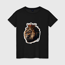Футболка хлопковая женская Лев-царь в короне, цвет: черный