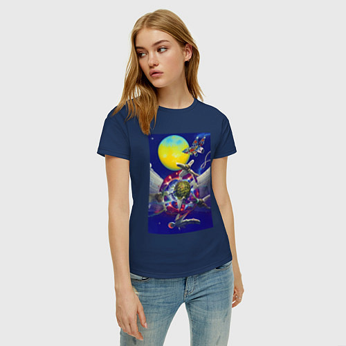 Женская футболка Космос - фантастика - нейросеть / Тёмно-синий – фото 3