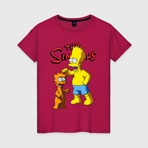 Женская футболка Барт Симпсон и Снежок - нейросеть - мультфильм / Маджента – фото 1
