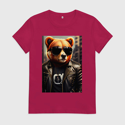 Женская футболка Медведь рокер / Маджента – фото 1