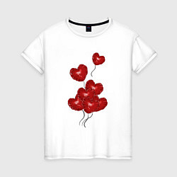 Женская футболка Улетающие воздушные шарики в виде сердечка