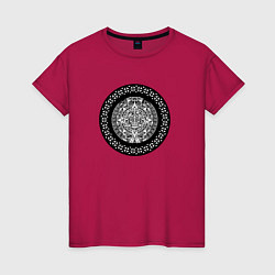 Футболка хлопковая женская Календарь племени Майя, цвет: маджента