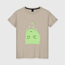Футболка хлопковая женская Лягушка Kawaii, цвет: миндальный