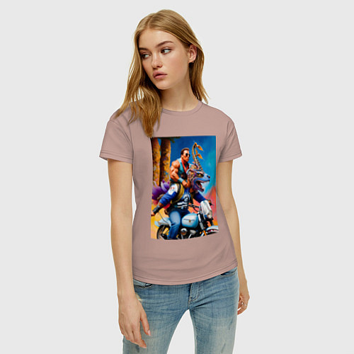 Женская футболка Арнольд Шварценеггер - нейросеть - сюрреализм / Пыльно-розовый – фото 3