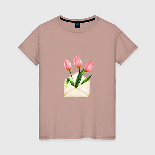 Женская футболка Тюльпаны в конверте / Пыльно-розовый – фото 1