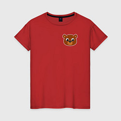 Футболка хлопковая женская Мордочка медведя, цвет: красный
