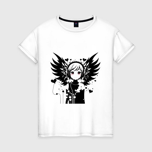 Женская футболка Cute anime cupid angel girl wearing headphones / Белый – фото 1