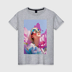 Женская футболка Весенняя девушка в цветах