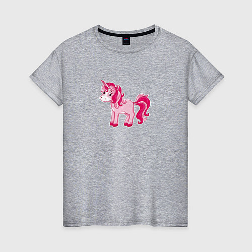Женская футболка Розовый мультяшный единорог / Меланж – фото 1