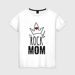 Футболка хлопковая женская Rock mom надпись с короной, цвет: белый