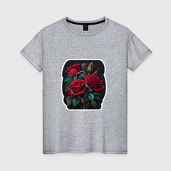 Футболка хлопковая женская Букет и красные розы, цвет: меланж