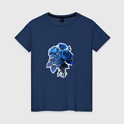 Футболка хлопковая женская Букет и синие розы, цвет: тёмно-синий