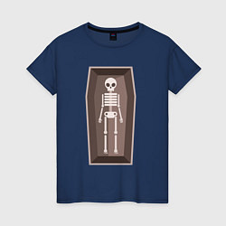 Женская футболка Скелет в объёмном гробу