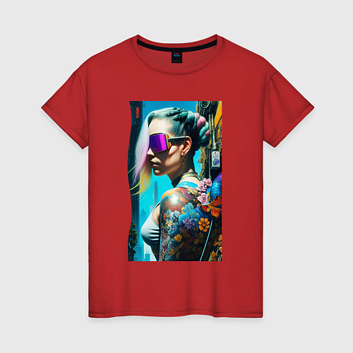 Женская футболка Brave girl - cyberpunk - neural network / Красный – фото 1