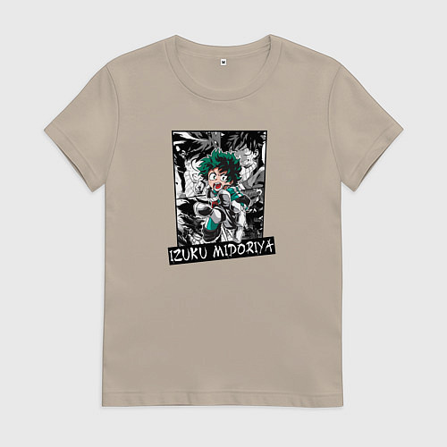 Женская футболка Мидория Изуку на фоне манги / Миндальный – фото 1