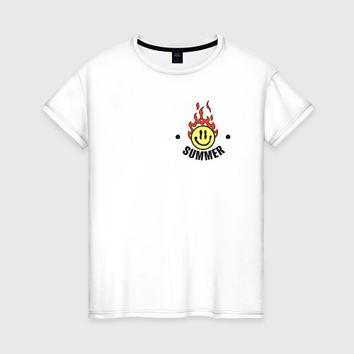 Женская футболка Summer и горящий смайл / Белый – фото 1