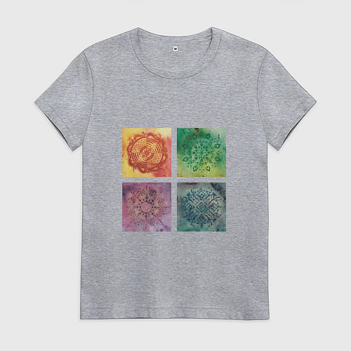 Женская футболка Мандалы на акварельном фоне / Меланж – фото 1