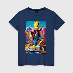 Футболка хлопковая женская Барт Симпсон скейтбордист - фантазия, цвет: тёмно-синий
