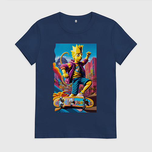 Женская футболка Барт Симпсон скейтбордист - фантазия / Тёмно-синий – фото 1