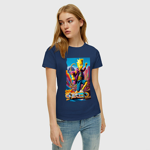 Женская футболка Барт Симпсон скейтбордист - фантазия / Тёмно-синий – фото 3
