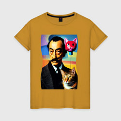 Женская футболка Salvador Dali and cat