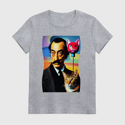Женская футболка Salvador Dali and cat
