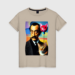 Женская футболка Salvador Dali and cat