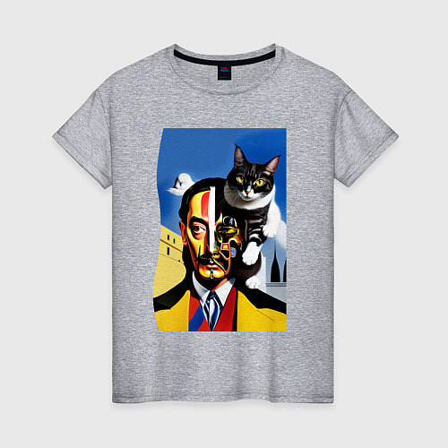 Женская футболка Salvador Dali and his cat / Меланж – фото 1