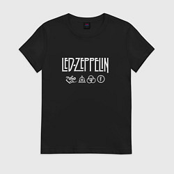 Футболка хлопковая женская Led Zeppelin символы, цвет: черный