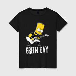 Футболка хлопковая женская Green Day Барт Симпсон рокер, цвет: черный