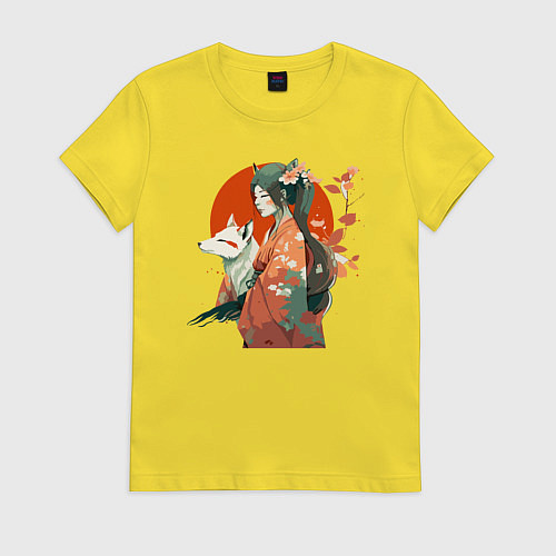 Женская футболка Аниме девочка - кошка и волк / Желтый – фото 1