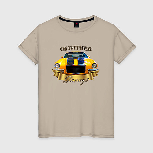 Женская футболка Ретро автомобиль Chevrolet Camaro / Миндальный – фото 1