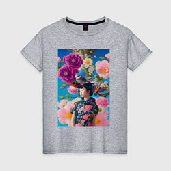 Женская футболка Японская девушка с птицами - нейросеть