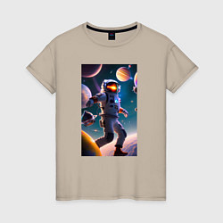 Женская футболка Космонавт танцующий среди планет