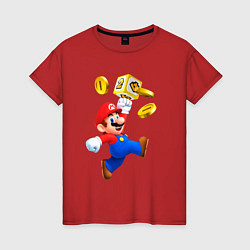 Футболка хлопковая женская Марио сбивает монетки, цвет: красный